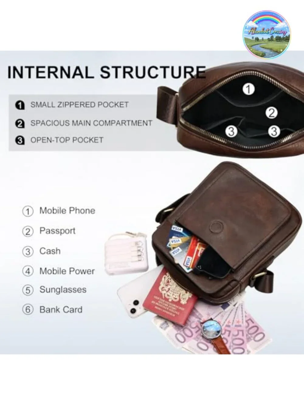 Vegan Leather Men's Messenger Crossbody Shoulder Sling Bag